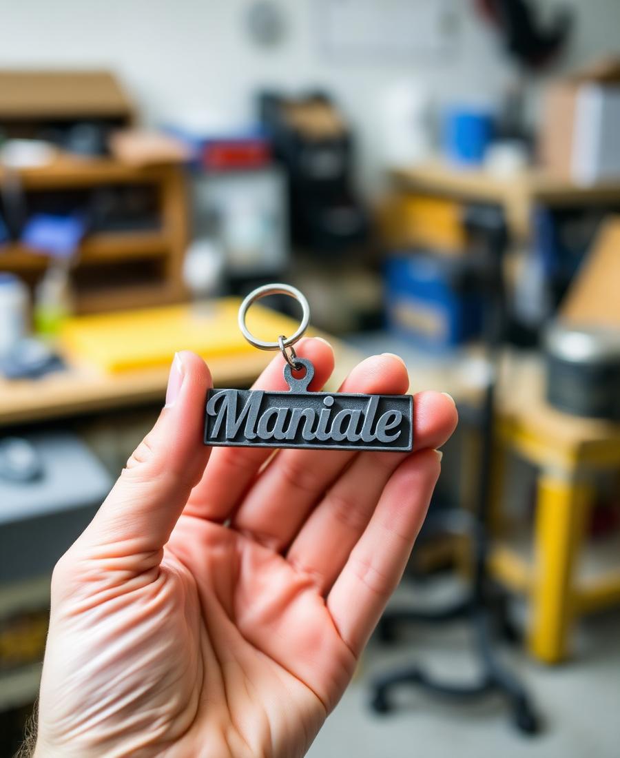 Chaveiro personalizado impresso em 3D segurado na mão